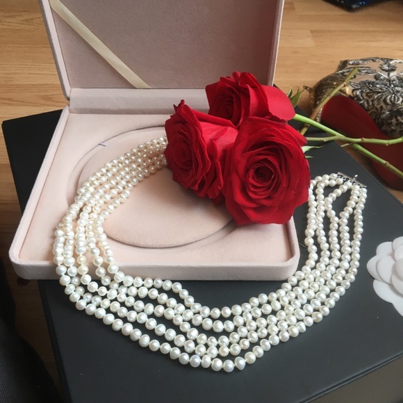 Genuine Freshwater cultured Pearl 5strand necklace - Picture 6 of 11